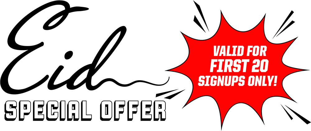 BLACK BACKGROUND WITH RED STARBURST "VALID FOR FIRST 20 SIGNUPS ONLY!" Are you ready to step into the ring? At our distinguished boxing gym in Dubai, we're offering an exclusive opportunity for the first 20 signups to train with seasoned professionals. Begin your journey into the dynamic world of boxing where every punch and every move is a step closer to mastery. This exceptional offer is reserved for those eager to transform skill into art and power into performance. Don't miss out on this chance—reserve your spot today!.