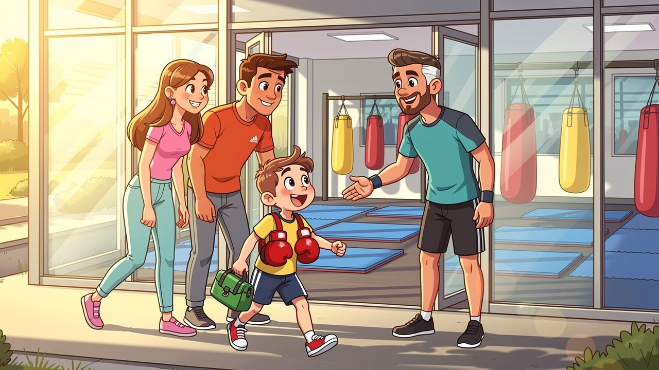 عائلة تصل إلى نادي الملاكمة للجولة العاشرة لحضور أول دورة تجريبية